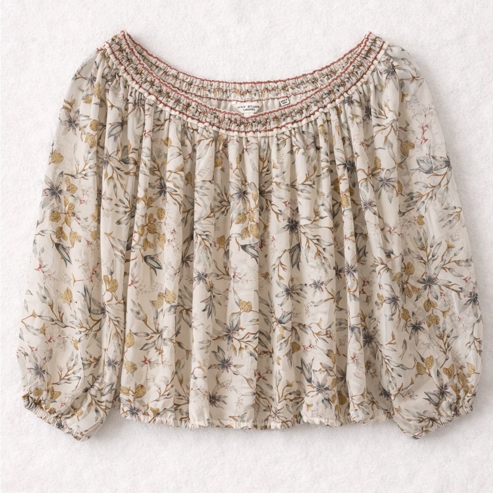 Max Studio London Floral Off Shoulder Blouse Small Boho Peasant Top